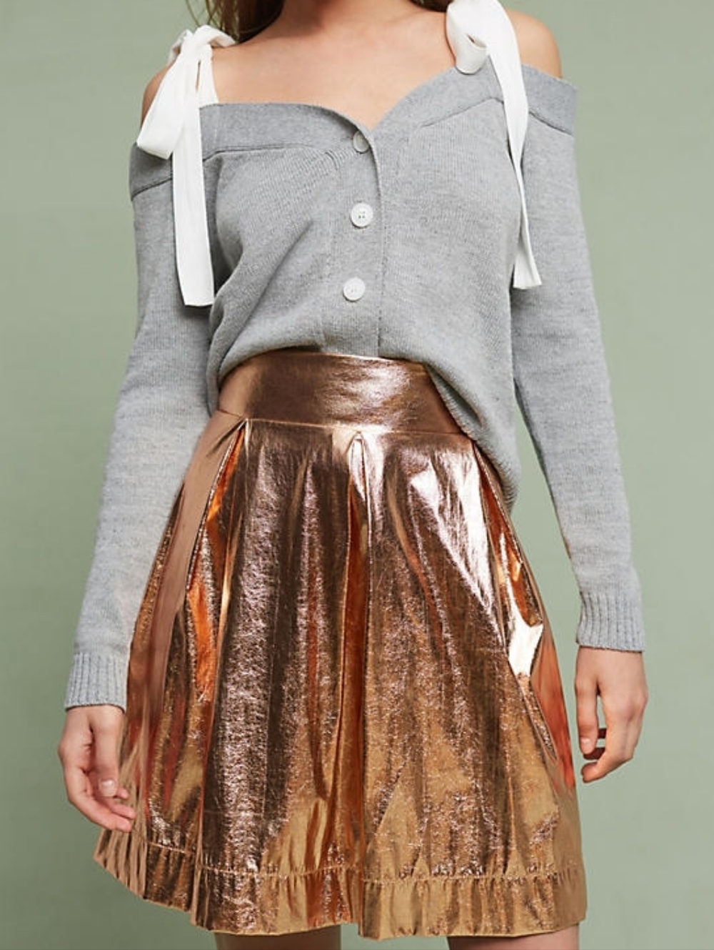 Anthropologie Moulinette Soeurs Gold Metallic Faux Leather Effect Mini Skirt.